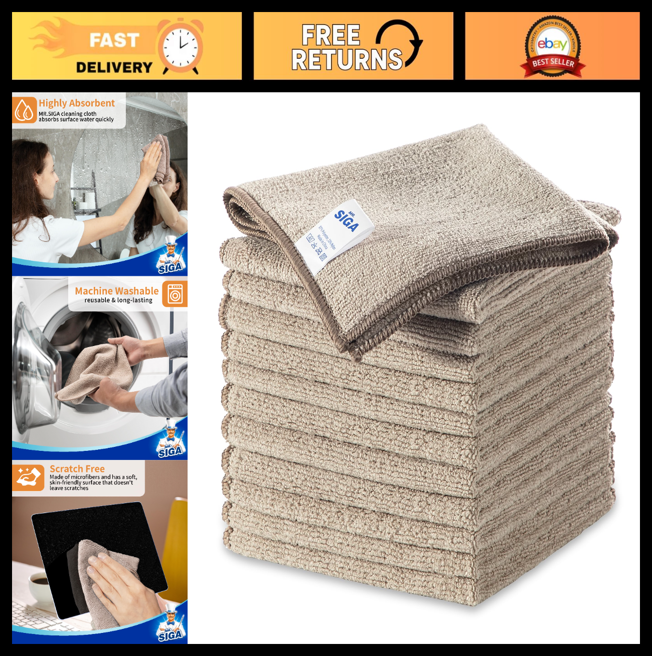 12 Pack Streak-Free Microfiber Cleaning Cloths - Ultra-Absorbent Towels for Home0