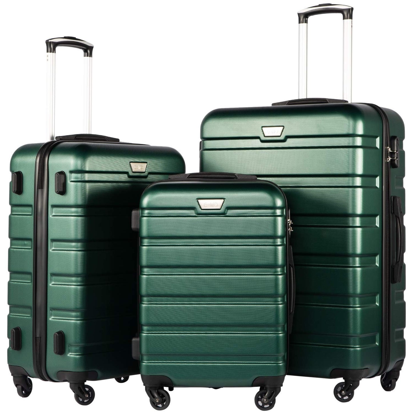 Lightweight 3-Piece Hardshell Luggage Set, Dark Green, 360° Spinner Wheels, TSA1