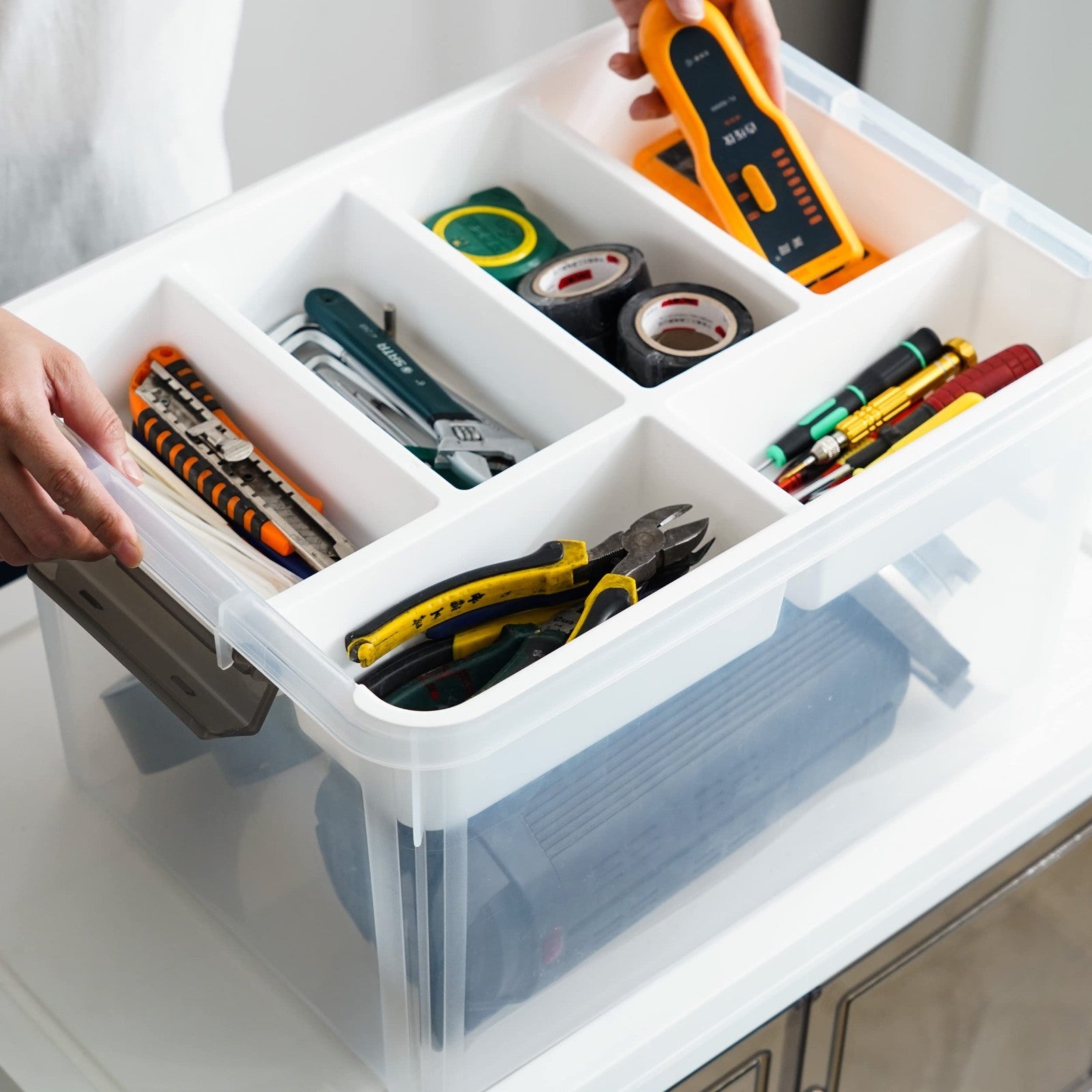 32QT Clear Craft Storage Box with Removable Tray   Organizer for Art Supplies4