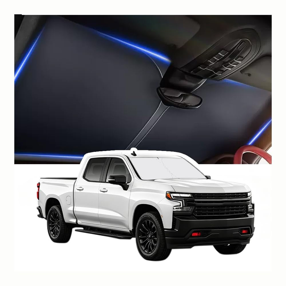 Car Windshield Sun Shade for 2019-2026 Silverado 1500, Foldable Oxford Cloth Cov1