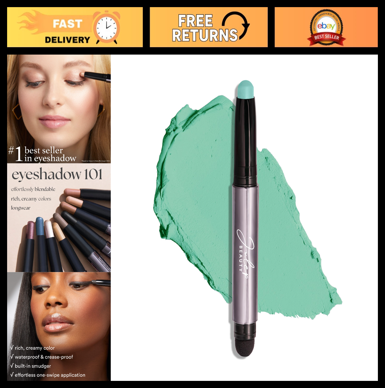 Crème-to-Powder Eyeshadow Stick - Mint Matte, Long-Lasting, Easy Application0
