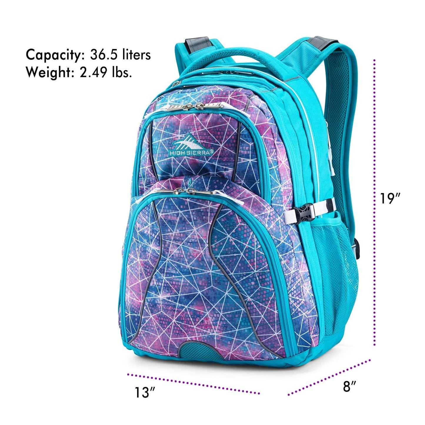 Stylish Laptop Backpack for School & Travel, Sequin Facets/Bluebird/White, One S2