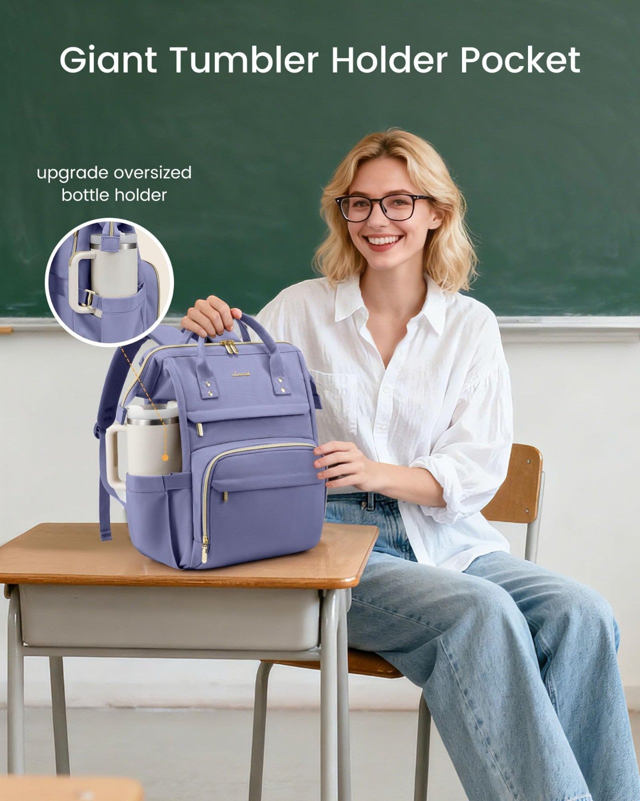 Stylish Waterproof Laptop Backpack for Women, 15.6" Travel Bag with Tumbler Hold2