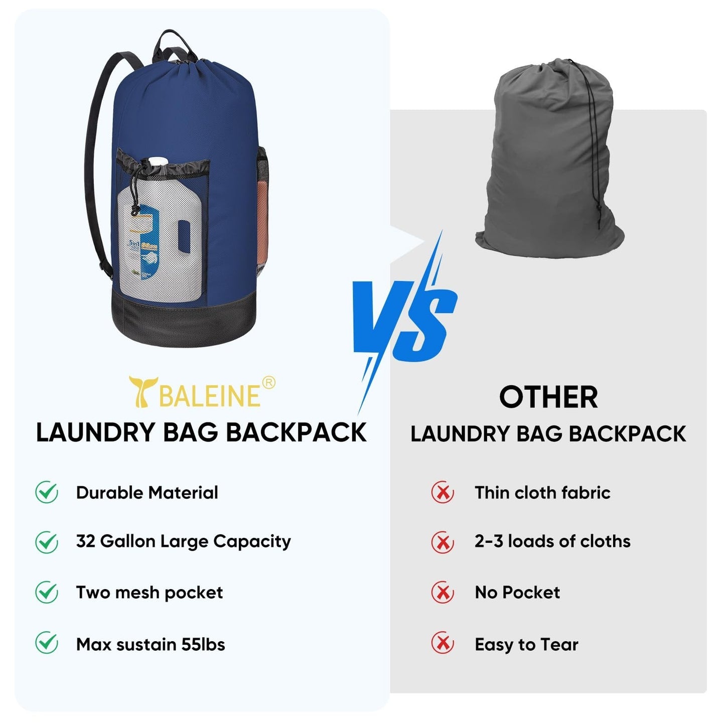 120L Large Laundry Backpack Bag - Durable Oxford Fabric, Mesh Pockets, Ideal for5