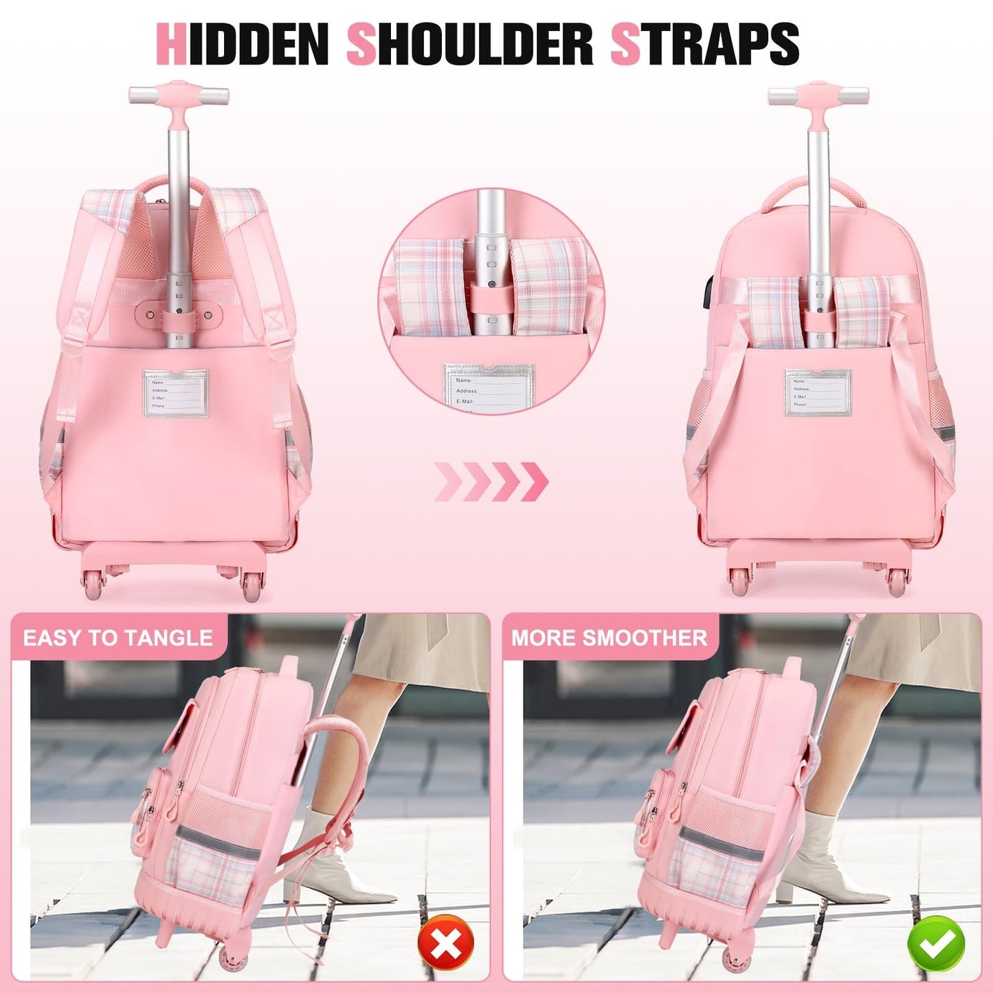 Rolling Backpack for Girls   Wheeled School Bag with Lunch Bag & Pencil Pouch, P4