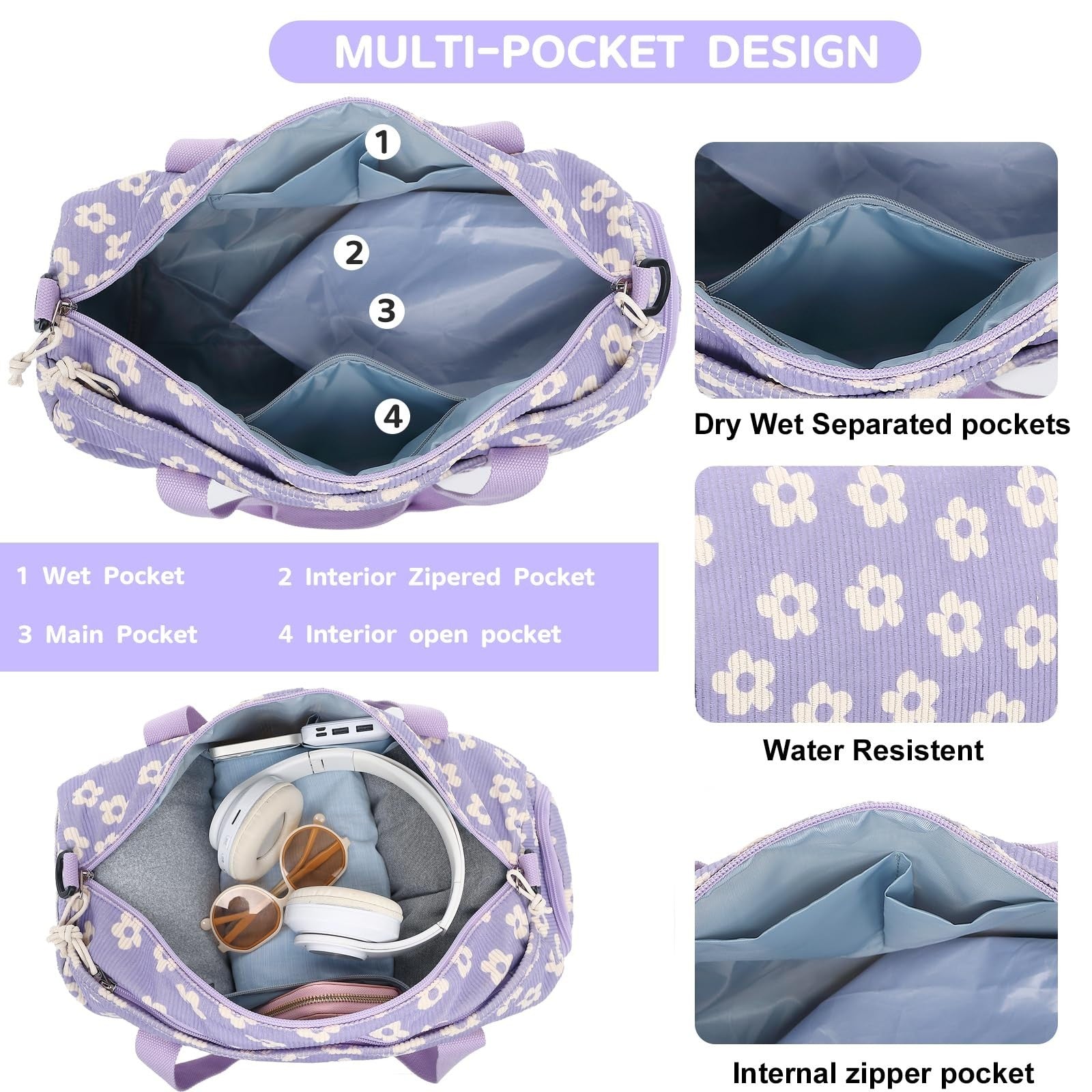 Cute Duffle Bag for Girls - Waterproof Gym Bag with Shoe Compartment & Wet Pocke6