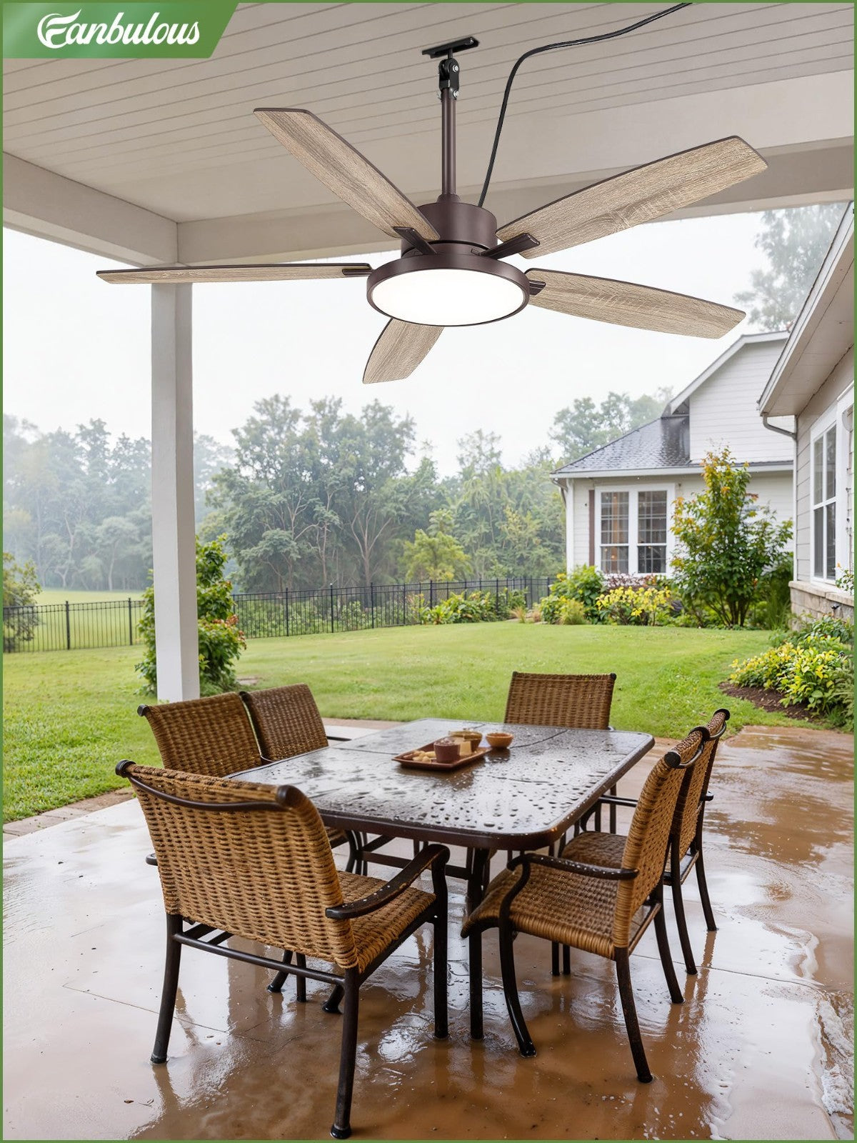 52" Waterproof Outdoor Ceiling Fan with Light | 6 Speed DC Motor for Patio & Por6