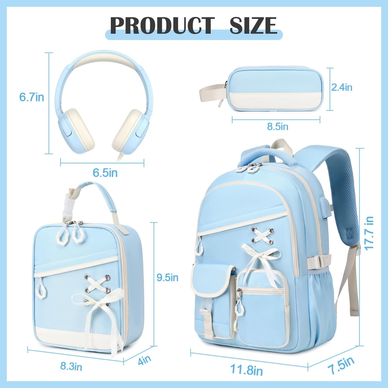 Stylish Girls School Backpack with Wired Headphones, Perfect for Teens & Kids2