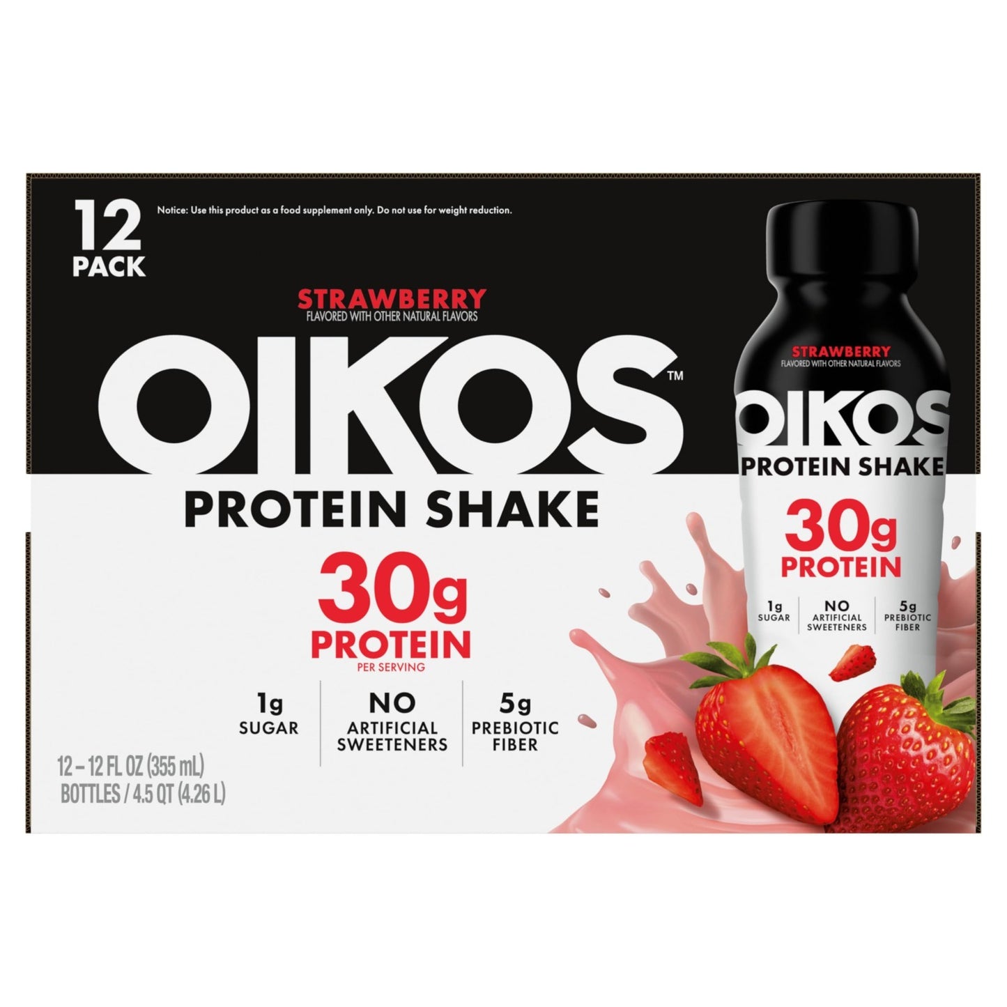 High Protein Strawberry Shake, Ready to Drink, 30g Protein, 5g Prebiotic Fiber,10