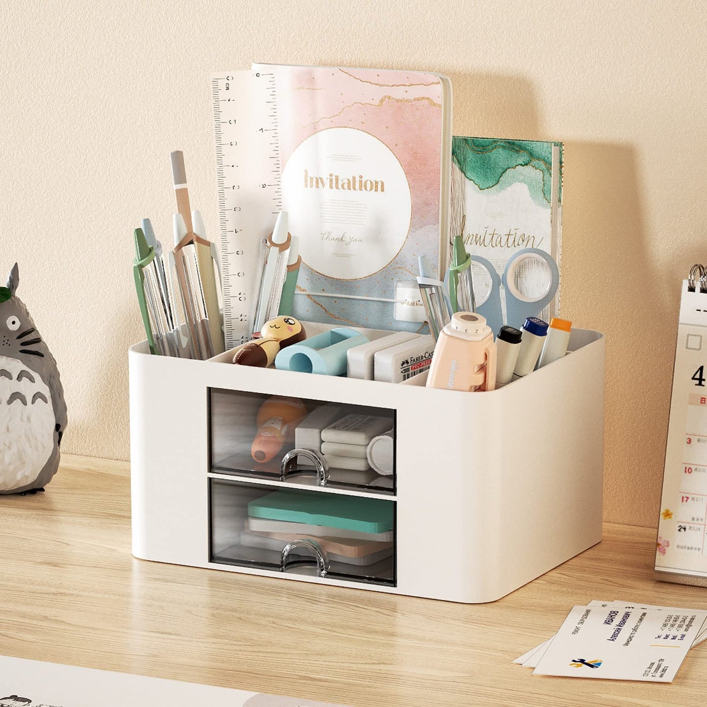 Multi Functional Desk Organizer with 2 Drawers, 5 Compartments for Art Supplies2