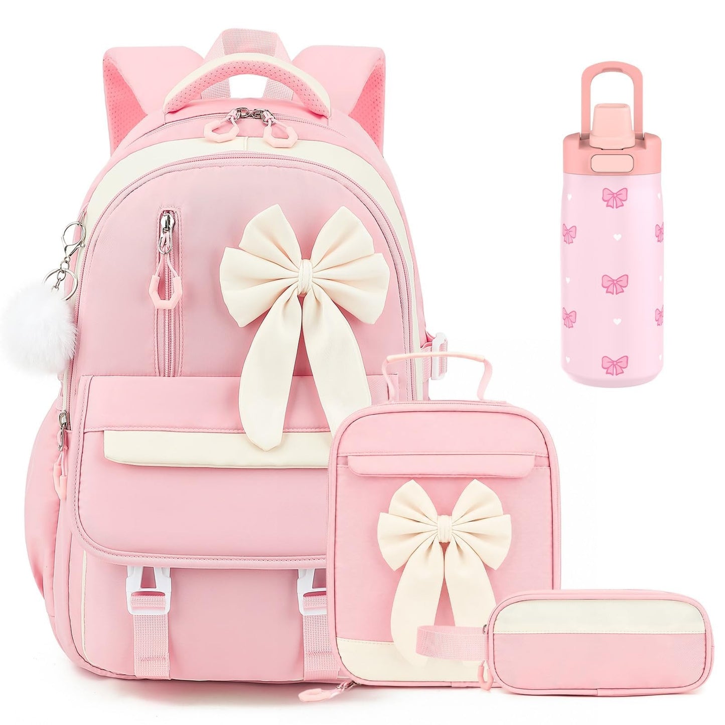 Stylish 4PCS Girls Backpack Set with 14OZ Water Bottle, Lunch Bag & Pencil Case1