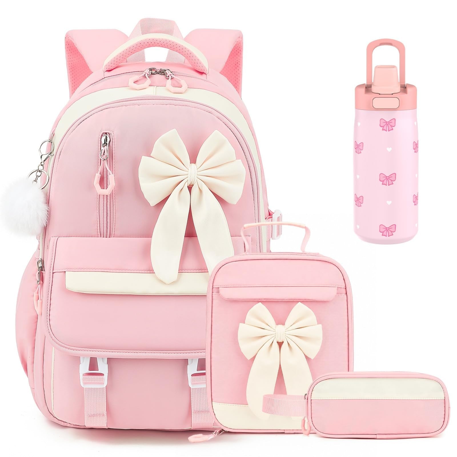 Stylish 4PCS Girls Backpack Set with 14OZ Water Bottle, Lunch Bag & Pencil Case1