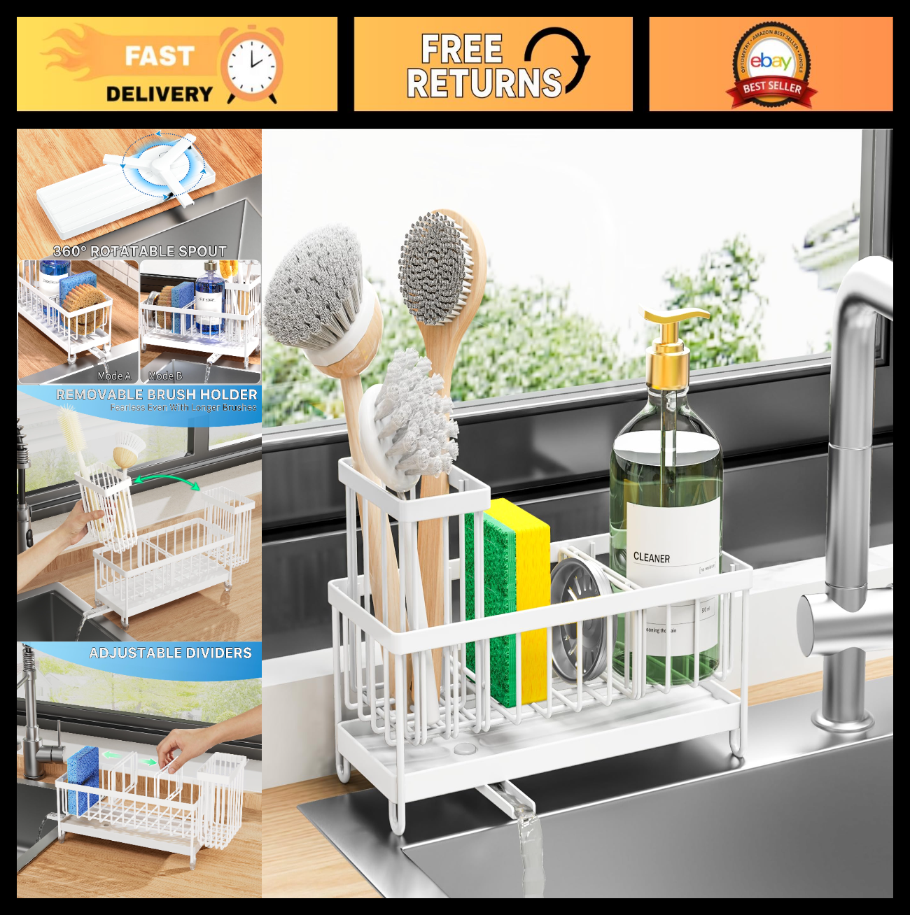 Kitchen Sink Sponge Holder Caddy Organizer, Rustproof Stainless Steel, Counterto0
