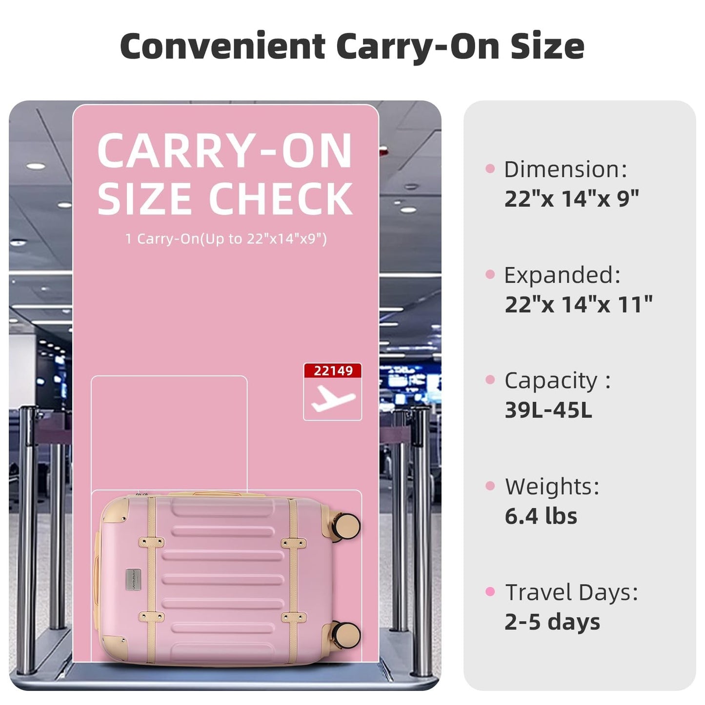 Expandable Carry-On Luggage 22x14x9, Lightweight Hardshell, TSA-Approved, 360° S2