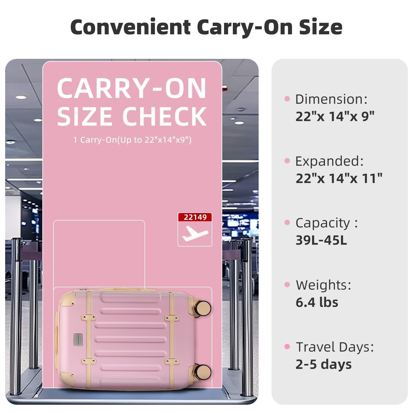Expandable Carry-On Luggage 22x14x9, Lightweight Hardshell, TSA-Approved, 360° S2