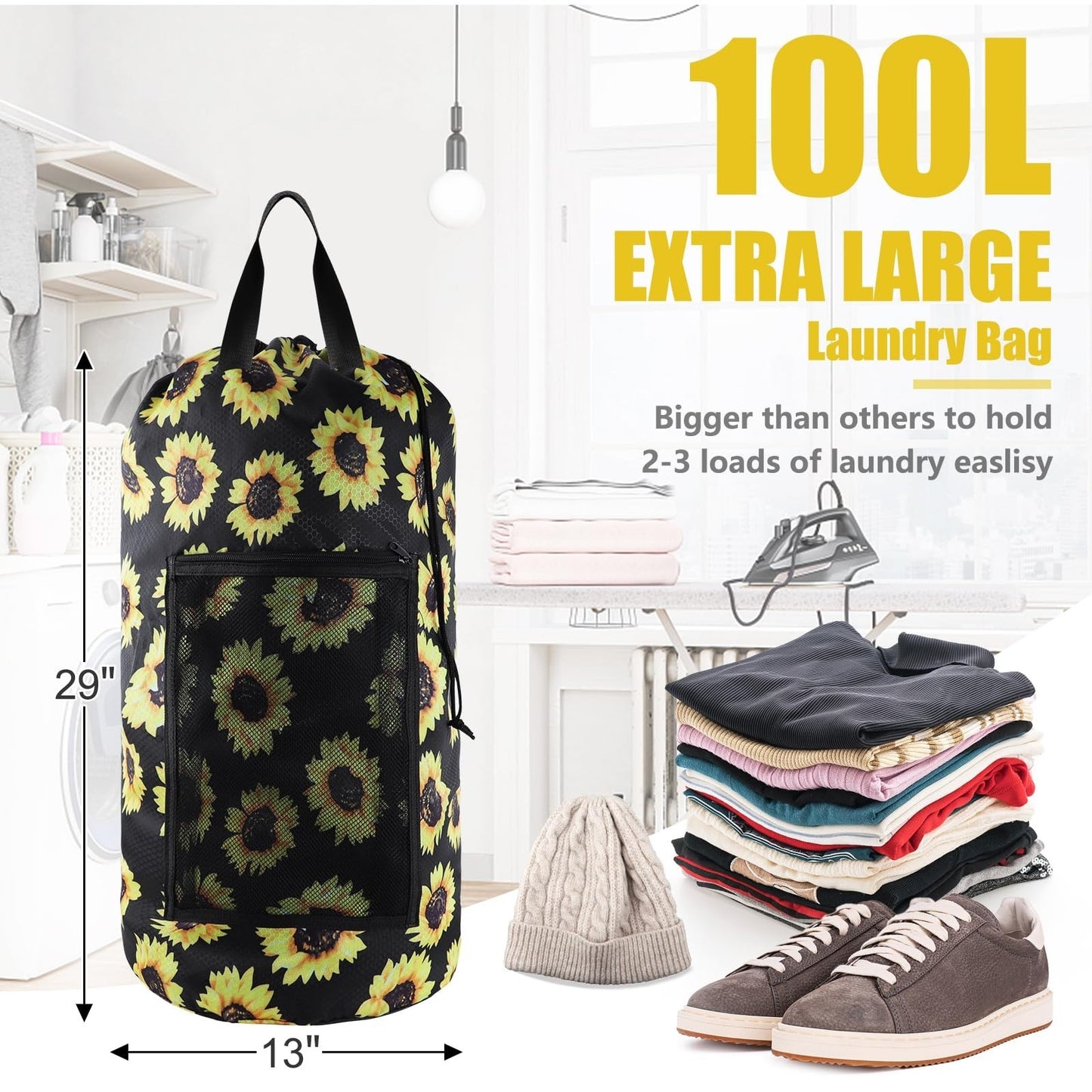 Extra Large Travel Laundry Bag Backpack - 2PCS with Mesh Pocket & Adjustable Str2