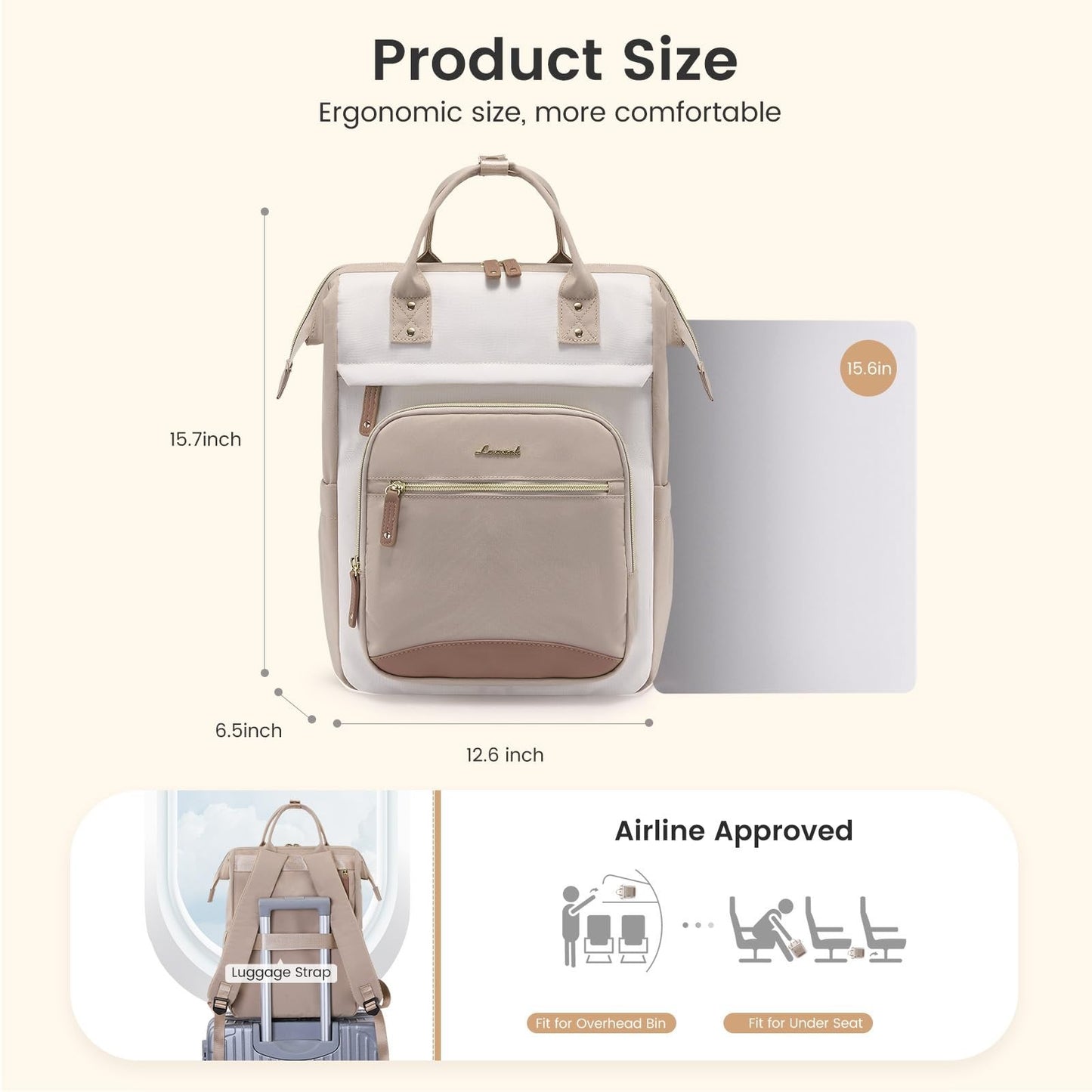 Stylish Waterproof Laptop Backpack for Women, 15.6" Large Capacity Work Bag, Cup5
