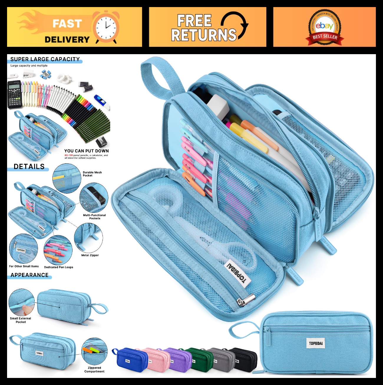 Large Pencil Case Pouch for School, Office, Art Supplies   Unisex Organizer0