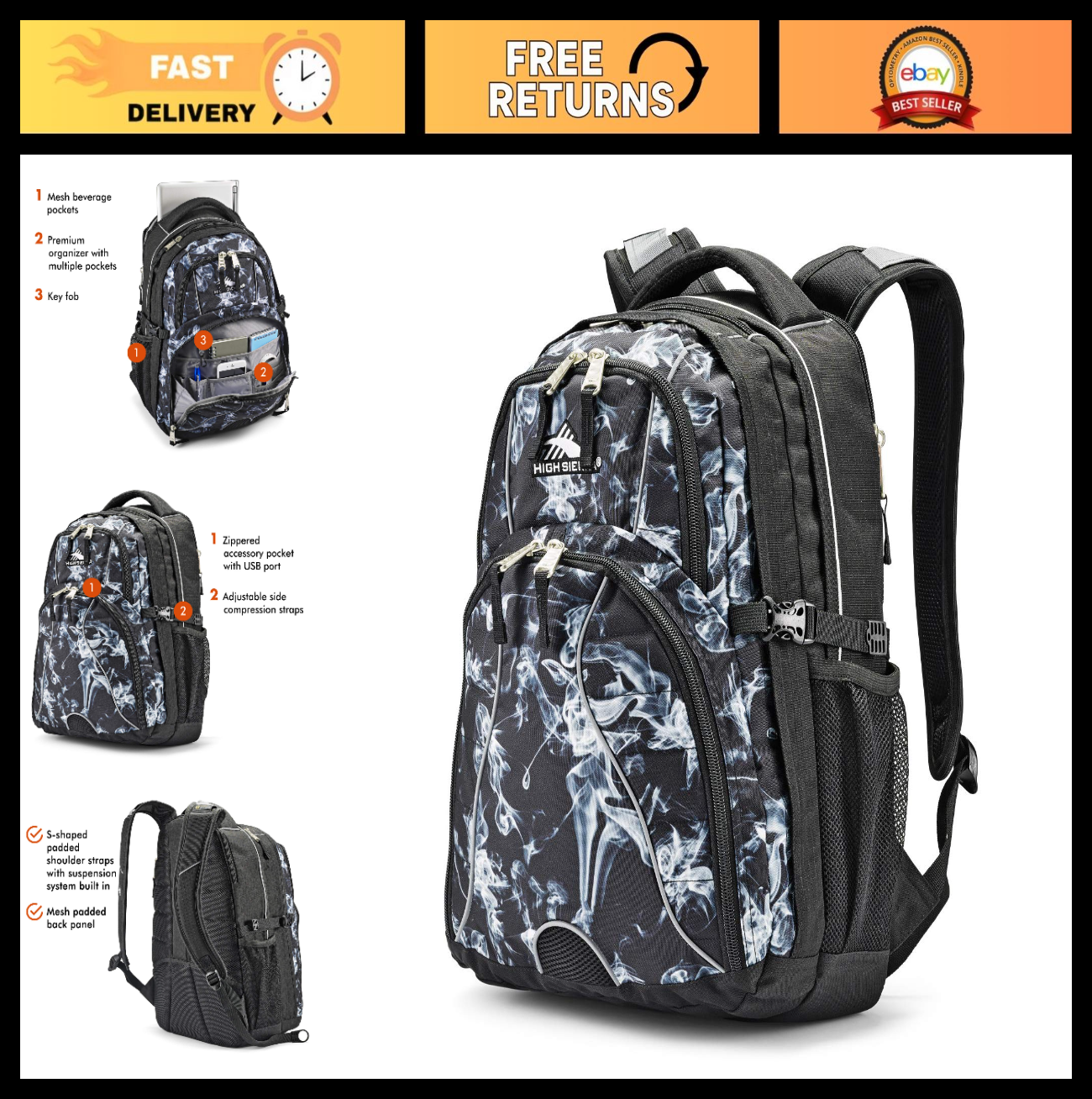 Versatile Laptop Backpack for School & Travel, Black, Fits Most 15" Laptops0