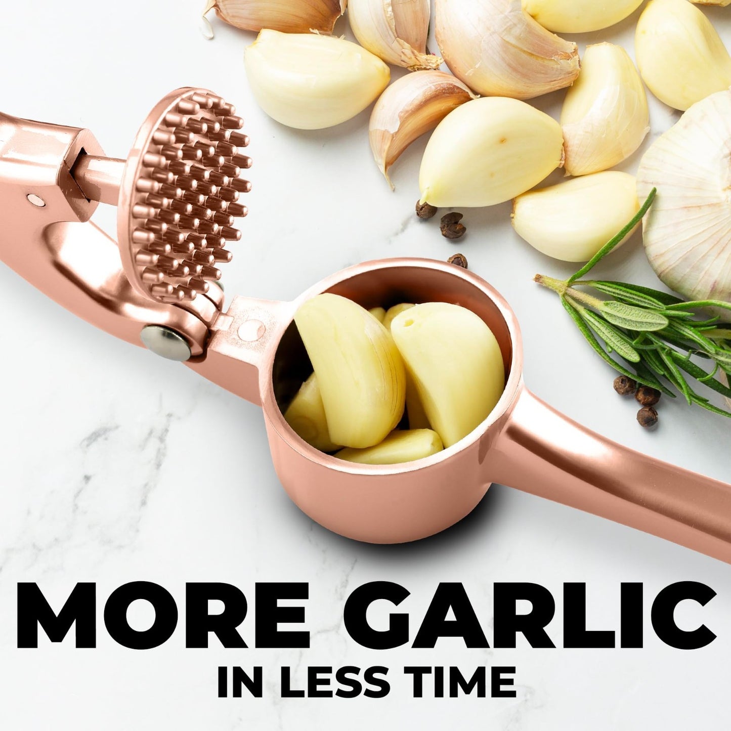 Premium Garlic Press Set   Rust Proof Mincer Tool, Easy Squeeze, Silicone Peeler4