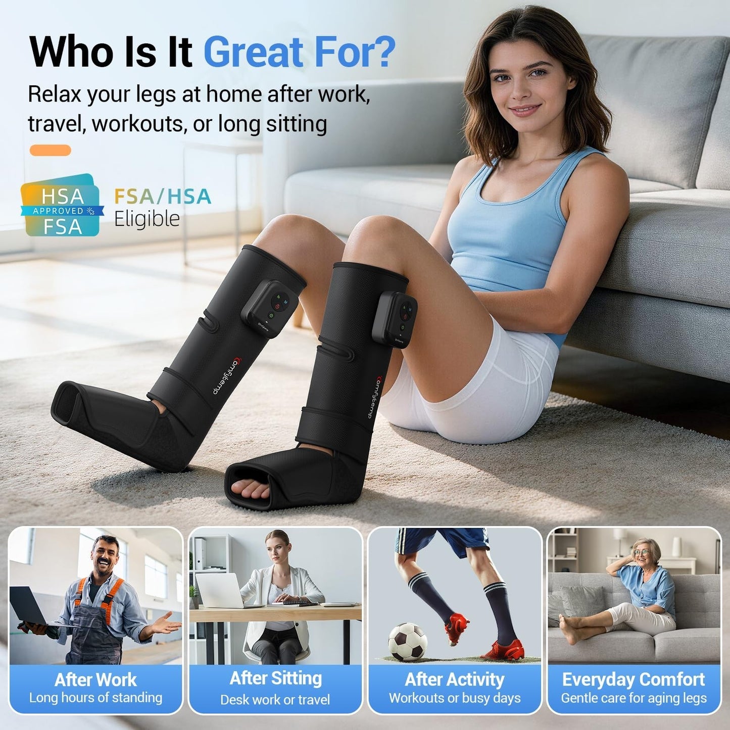 Cordless Air Compression Leg Massager for Circulation & Pain Relief, Portable Ca5