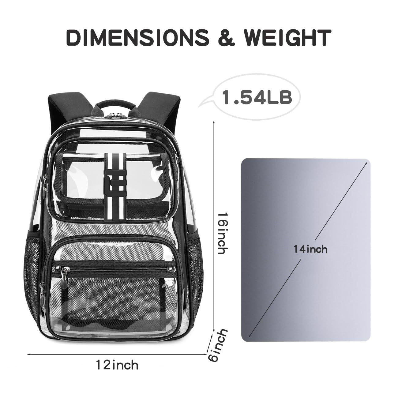Clear Kids Backpack for School, Heavy Duty 16in Book Bag for Boys & Girls 6 102