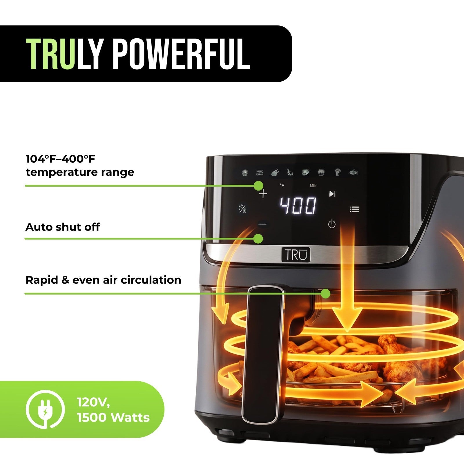 4 Quart Digital Air Fryer   Family Size, One Touch Control, 8 Cooking Presets, N4