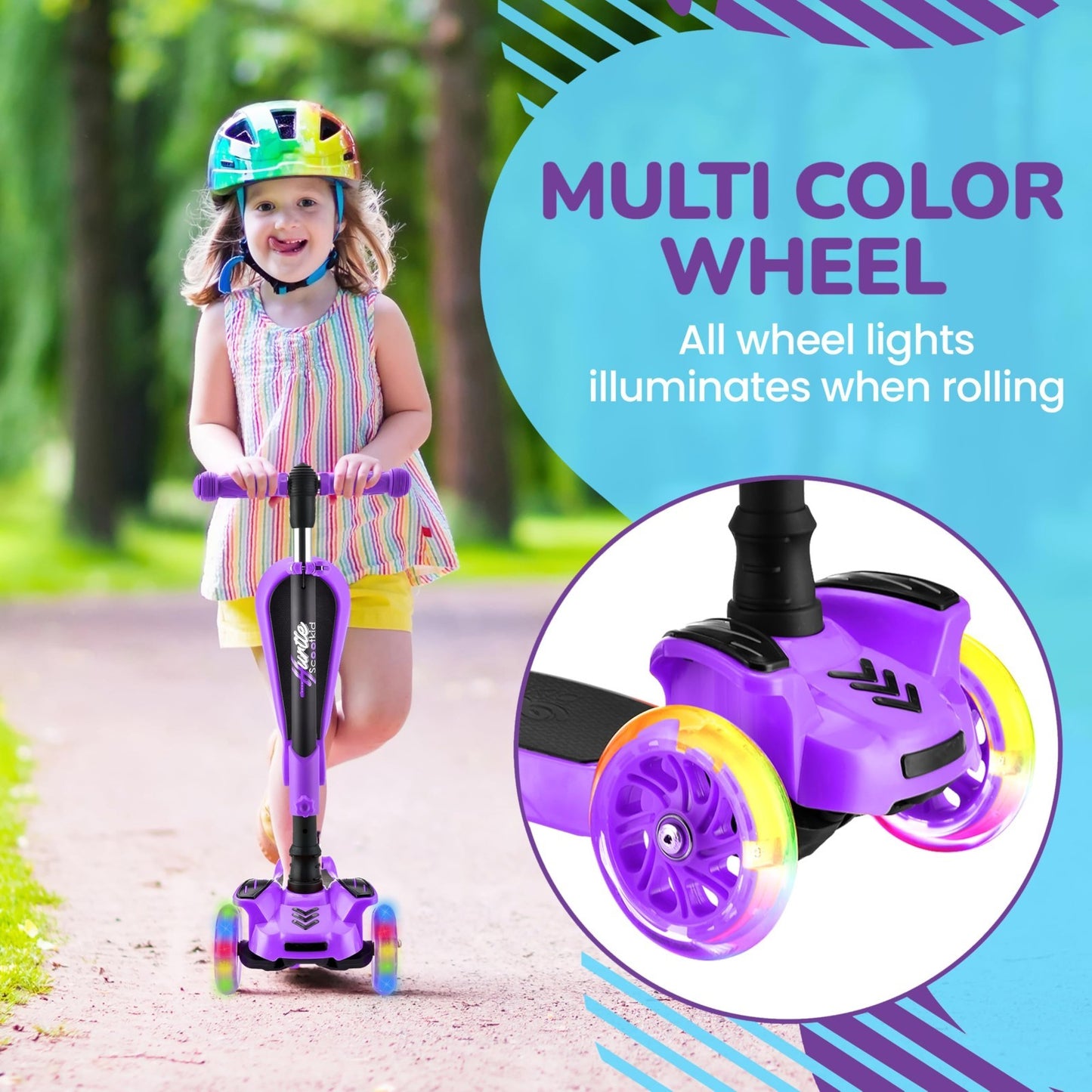 3-Wheeled Kids Scooter with LED Lights, Adjustable Handlebar, Foldable Seat, Sit5