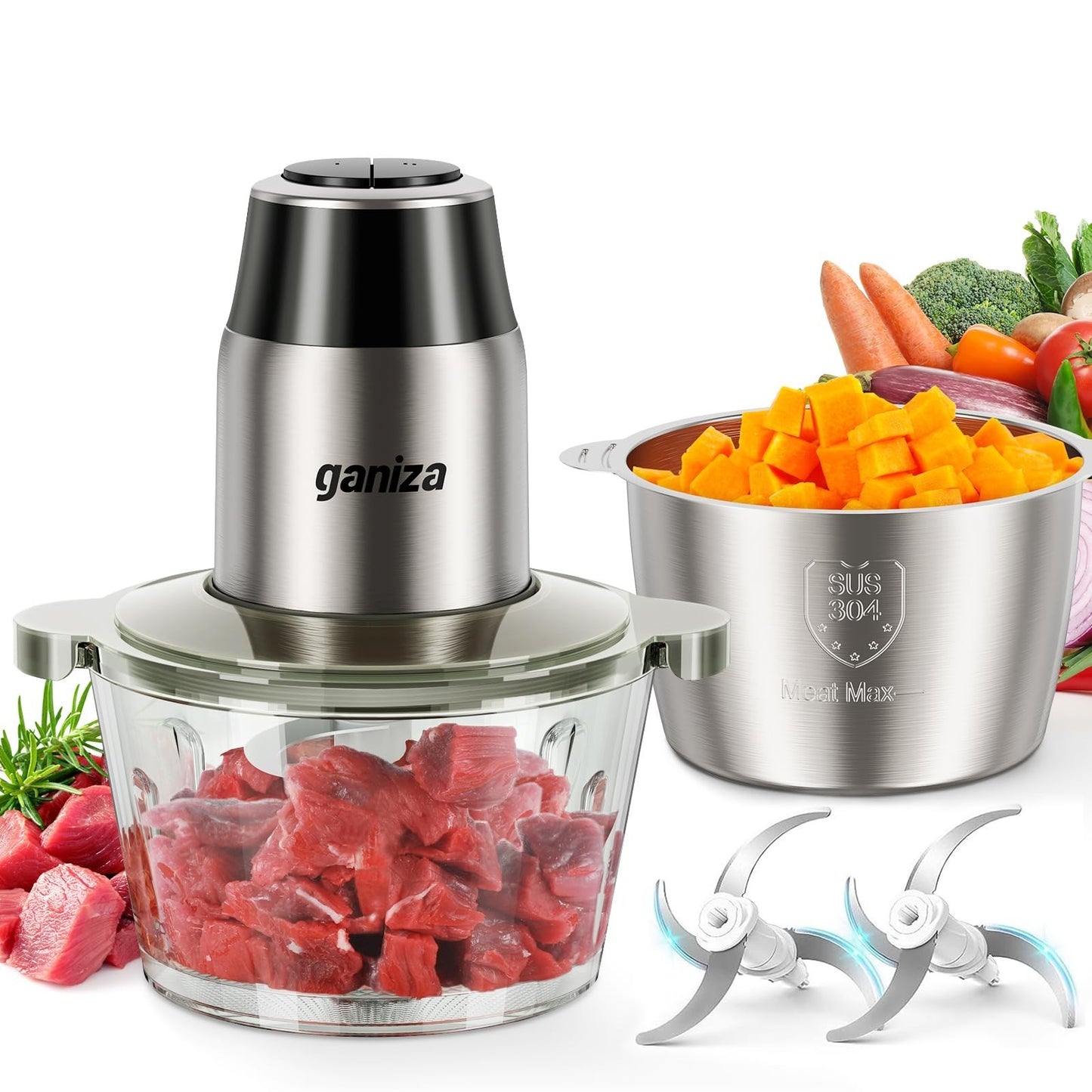 Multi-Functional Food Processor with 2 Bowls, 450W Meat Grinder & Veg Chopper1