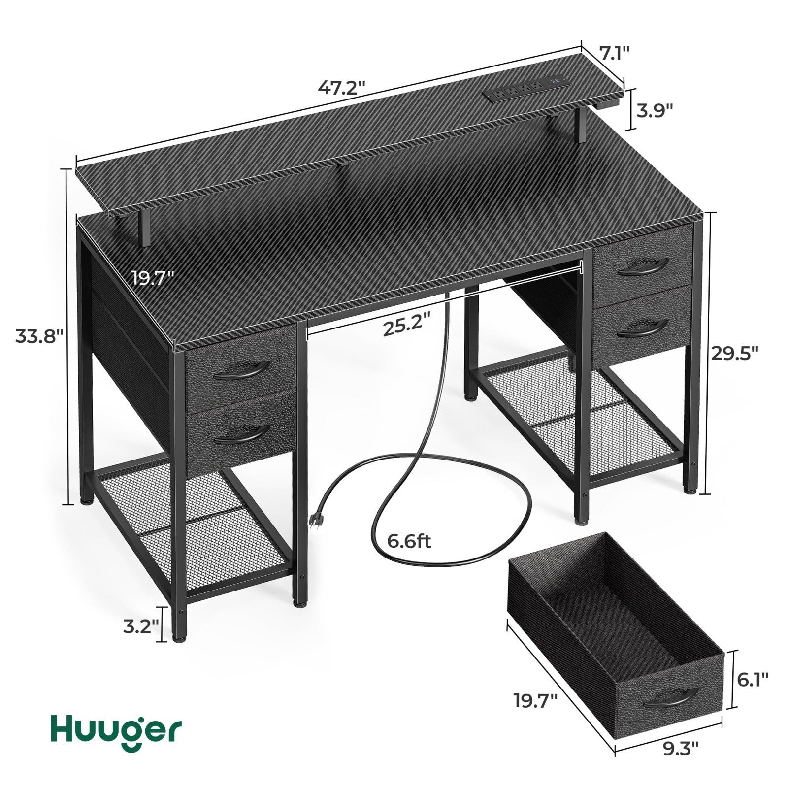 47 Inch Gaming Desk with LED Lights, Power Outlets & 4 Drawers - Home Office Fur2