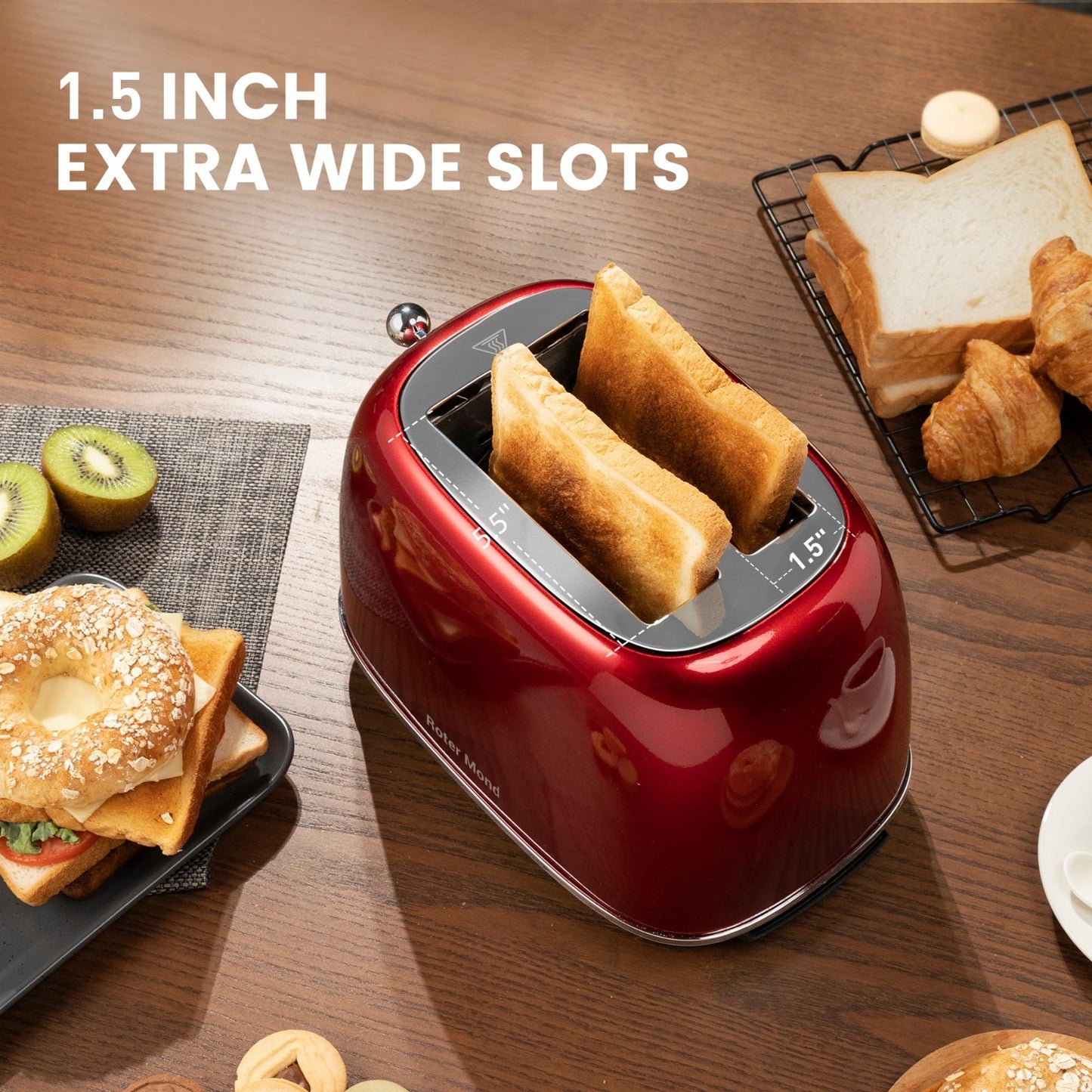 Retro Stainless Steel 2-Slice Toaster with Bagel, Cancel & Defrost Functions, 62