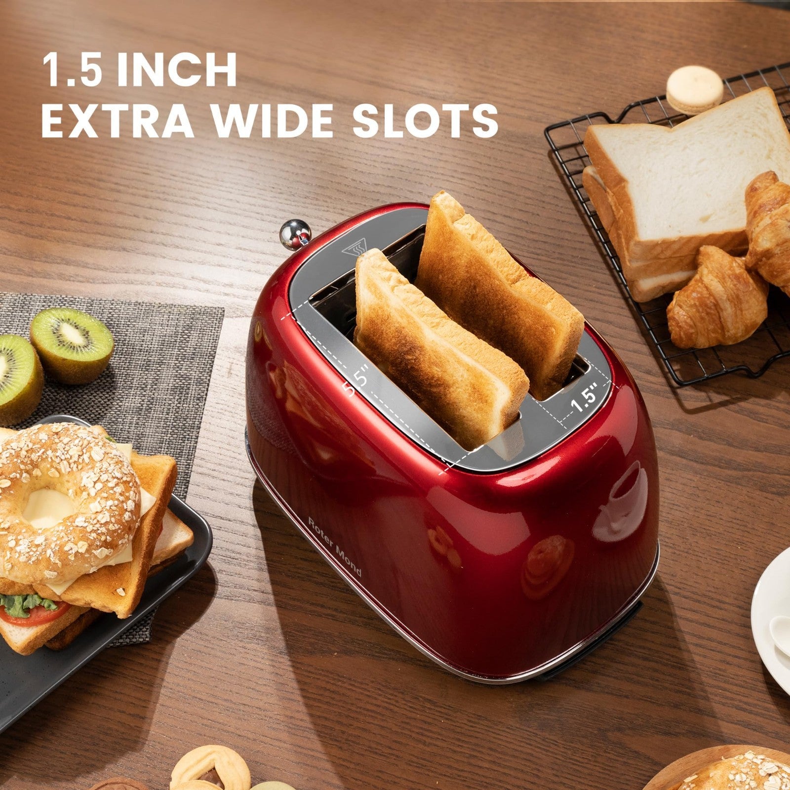 Retro Stainless Steel 2-Slice Toaster with Bagel, Cancel & Defrost Functions, 62