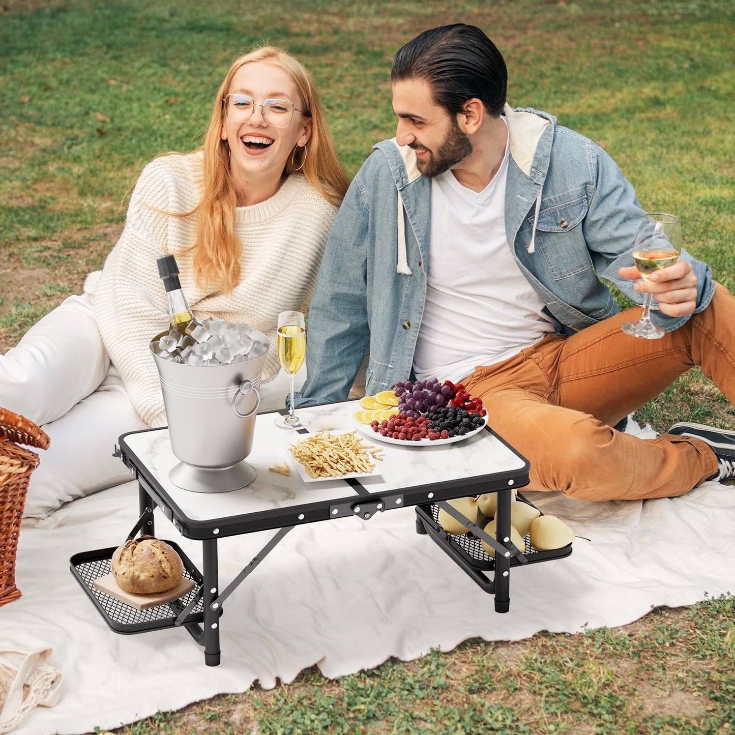 Compact Folding Camping Table 2ft with Storage Bag & Side Racks - Lightweight &3