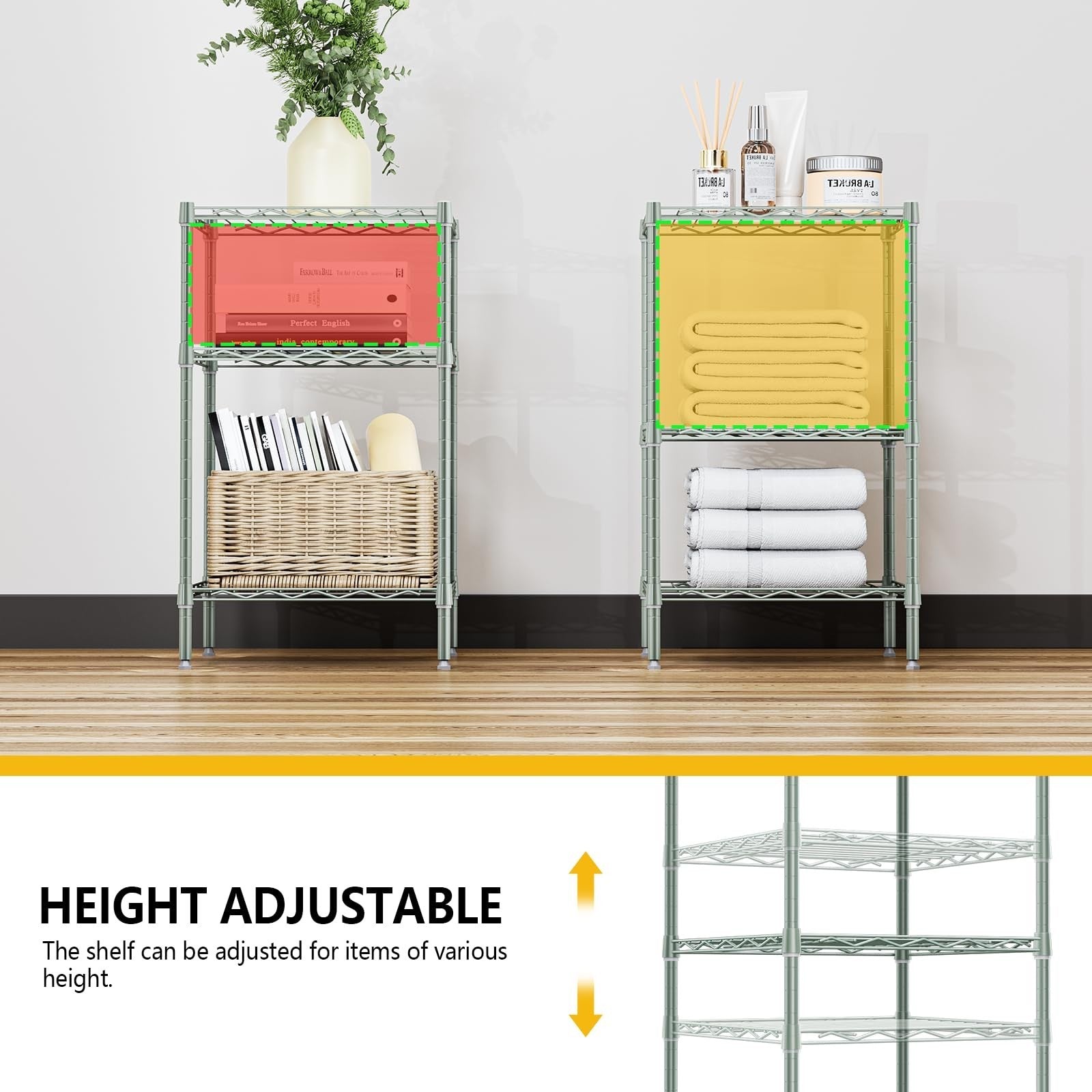 750 lbs 3 Shelf Wire Storage Unit   Metal Rack for Small Spaces, Bathroom, Green6