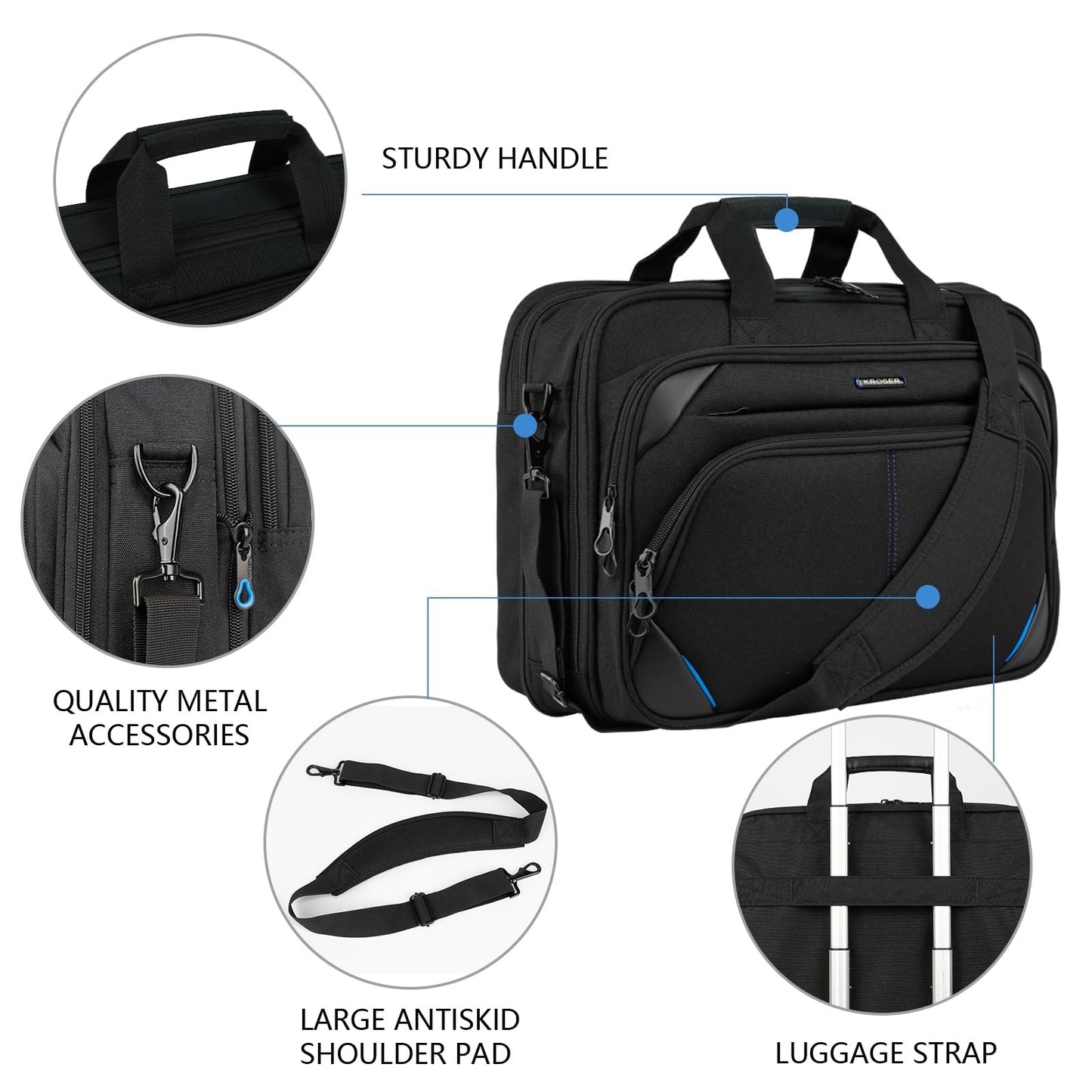 Expandable 17.3" Laptop Bag - Water Repellent Briefcase, Durable Messenger Case4