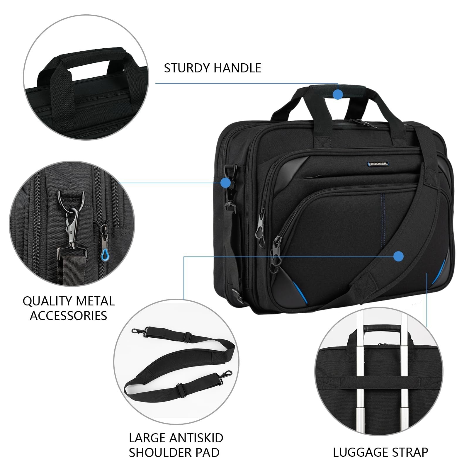 Expandable 17.3" Laptop Bag - Water Repellent Briefcase, Durable Messenger Case4