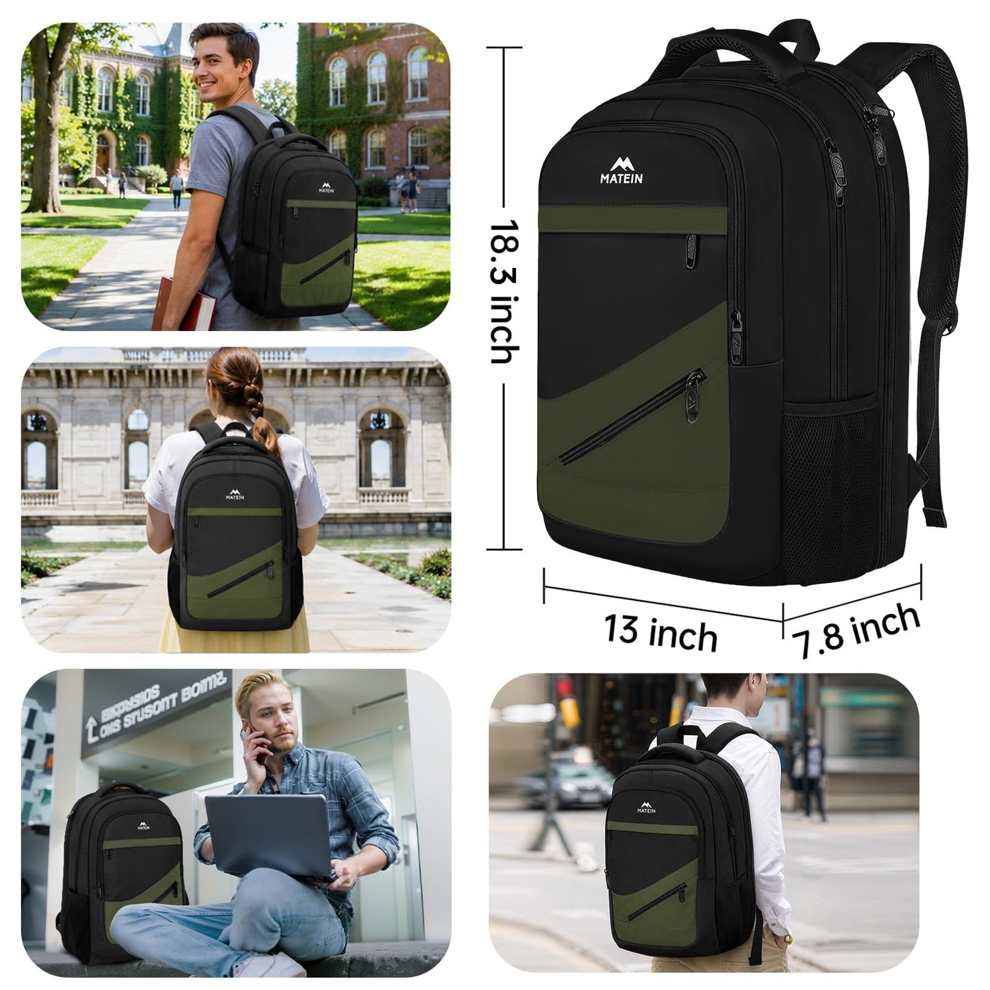 Airline Approved Laptop Backpack, Travel Work Bag with Multiple Pockets & USB Po8