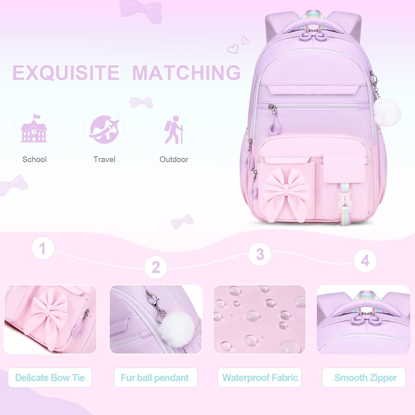 Cute Girls Backpack Set with Lunch Bag & Pencil Case   Stylish School Bag for Ki5