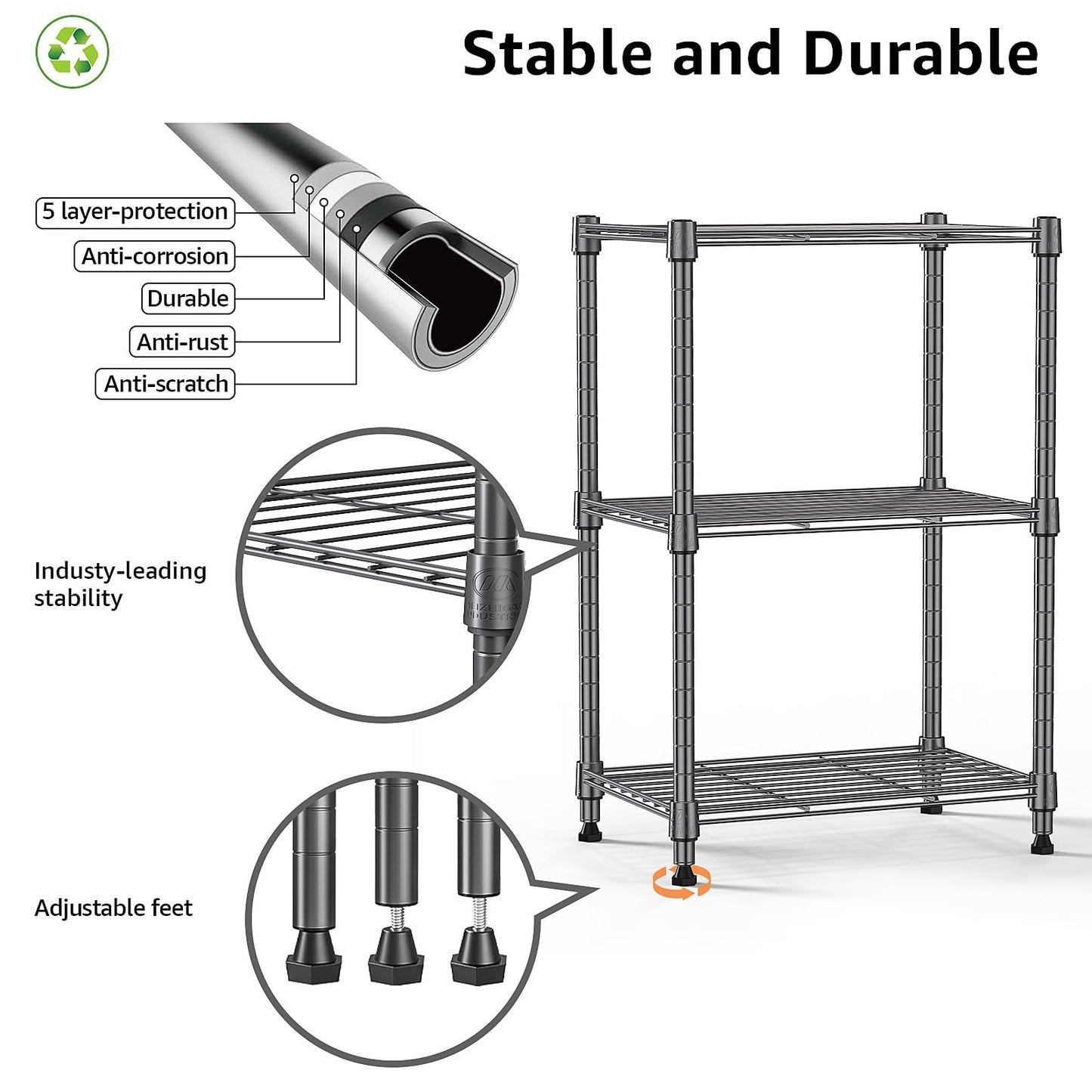 450 lbs Steel Storage Shelving Unit   3 Tier Utility Wire Rack for Home, Kitchen7
