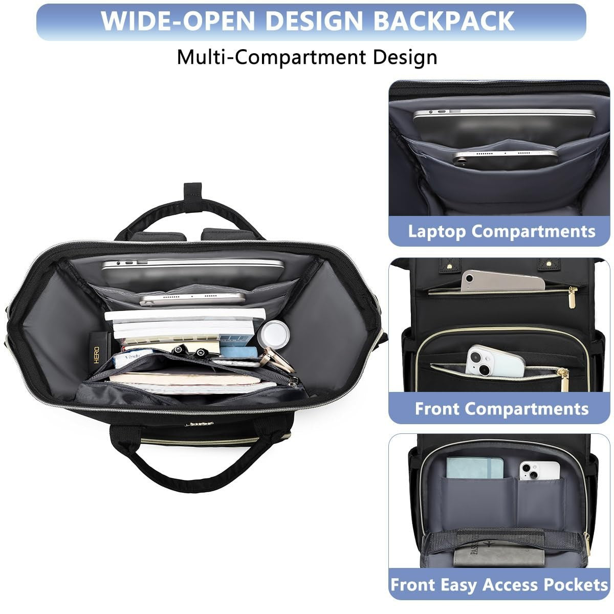 Waterproof 17.3" Laptop Backpack for Women   Professional Work & Travel Bag, Bla2