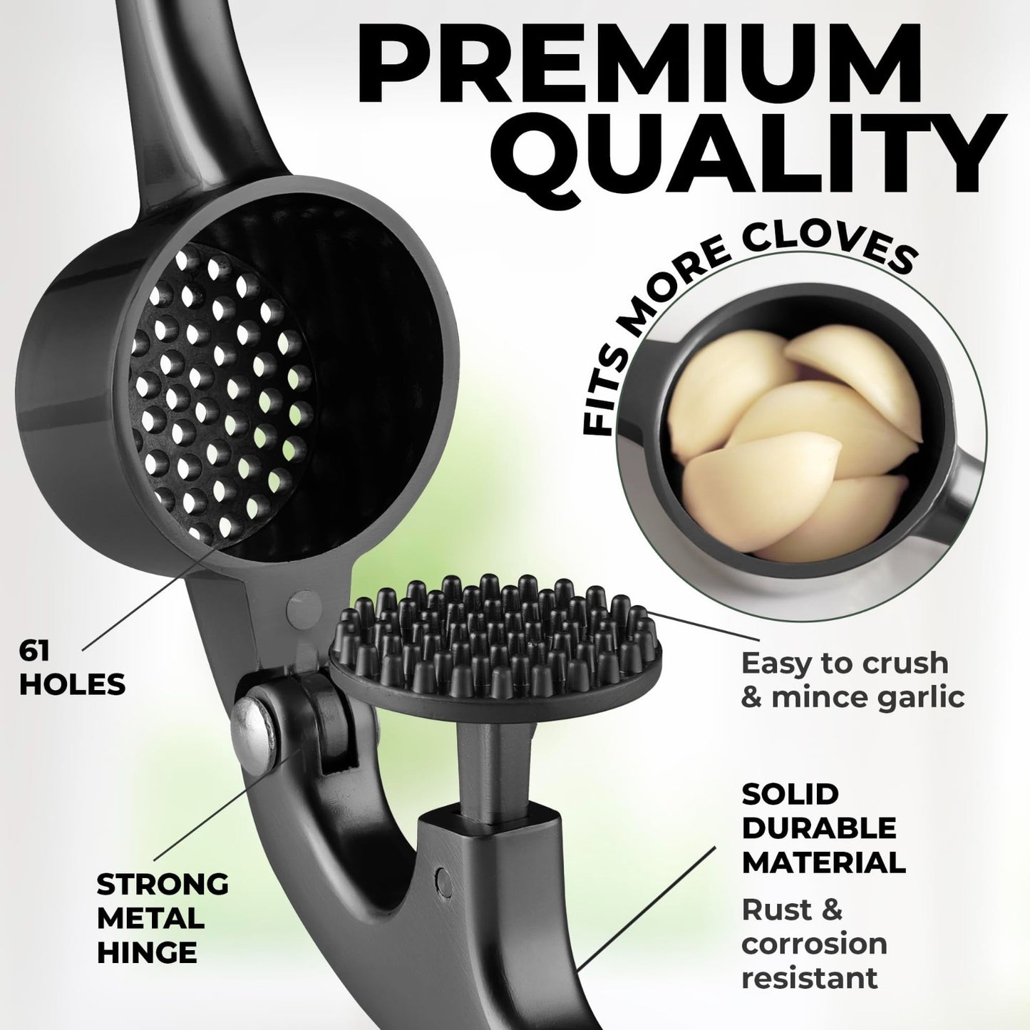 Premium Garlic Press Set   Large Bowl, Rust Proof Mincer Tool, Easy Squeeze Peel6