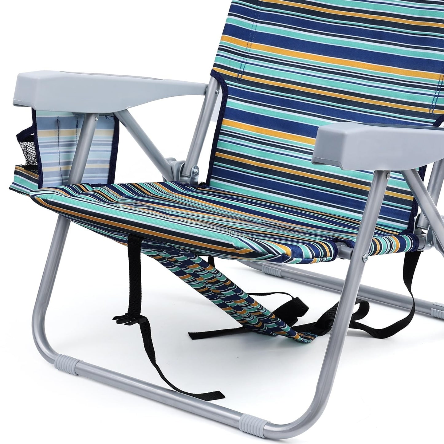 Folding Beach Chair with Cooler Pouch, 4-Position Heavy Duty, Supports 350lbs4