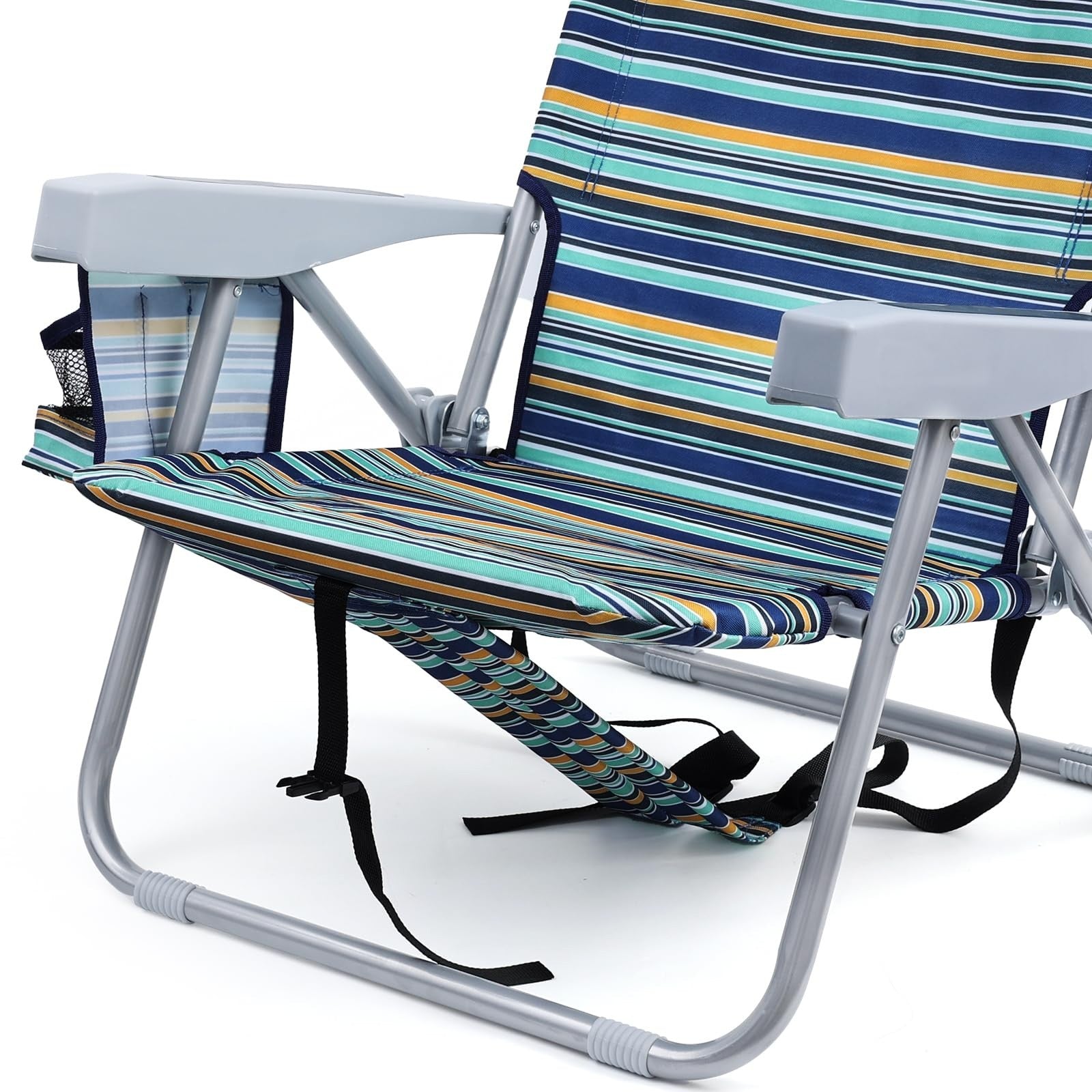 Folding Beach Chair with Cooler Pouch, 4-Position Heavy Duty, Supports 350lbs4