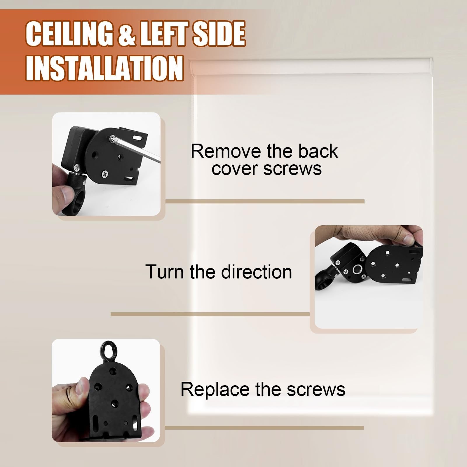 Cordless Crank Kit for Roller Blinds, Outdoor Shade Mounting Bracket, Black3