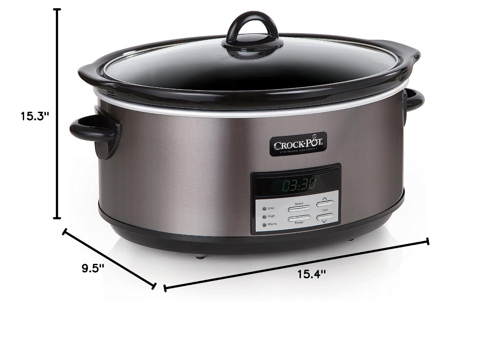 8 Quart Programmable Slow Cooker with Auto Warm, Black Stainless Steel, Large Ca2