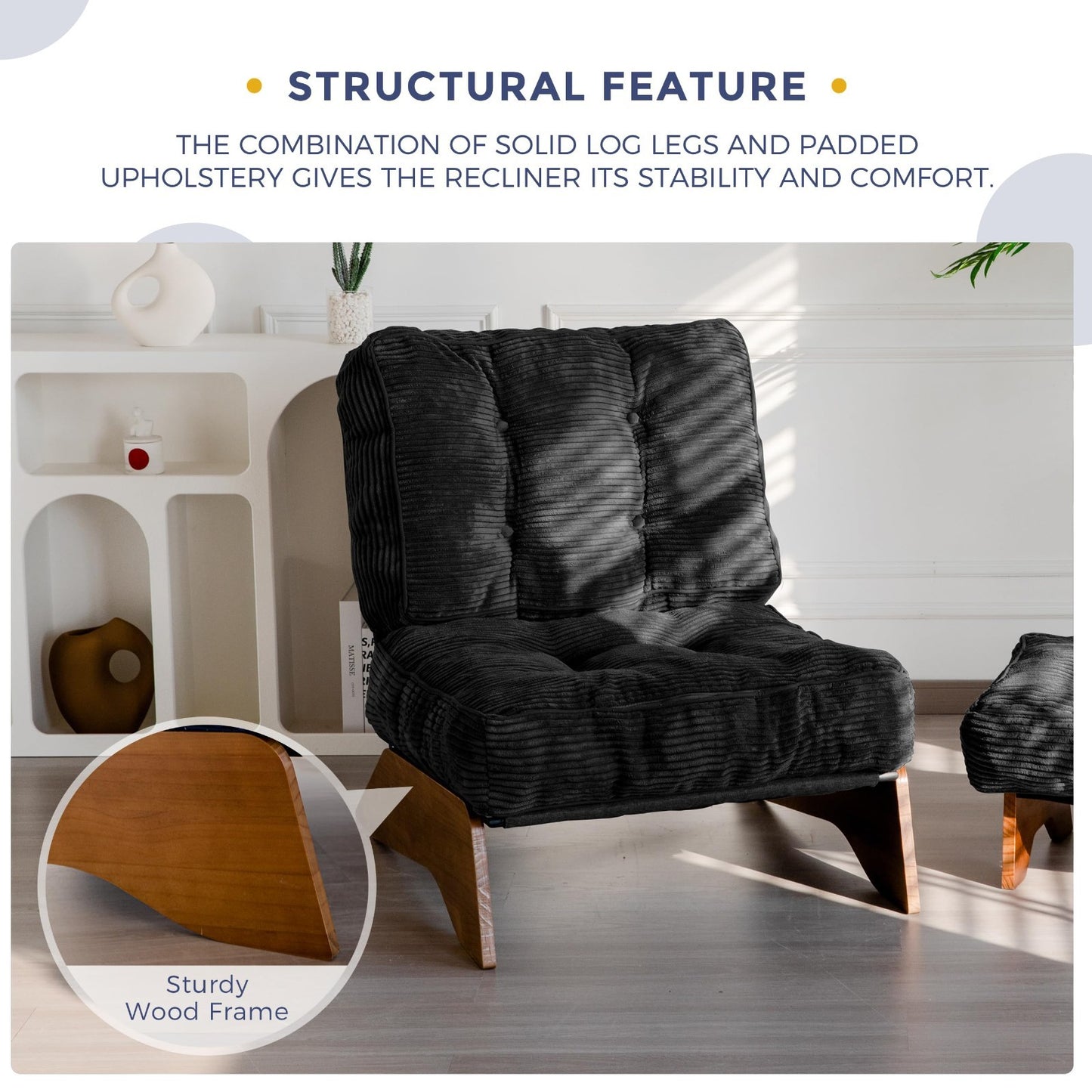 Cozy Tufted Accent Chair & Ottoman Set, Adjustable Backrest, Modern Recliner for6