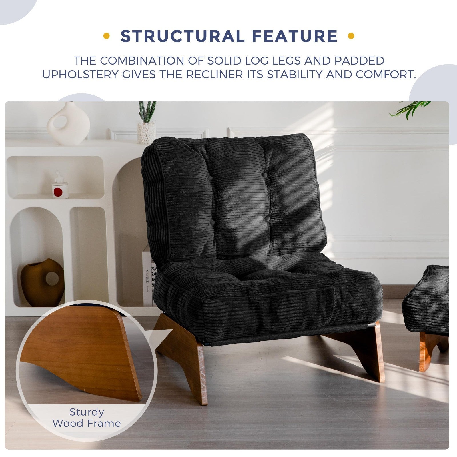 Cozy Tufted Accent Chair & Ottoman Set, Adjustable Backrest, Modern Recliner for6