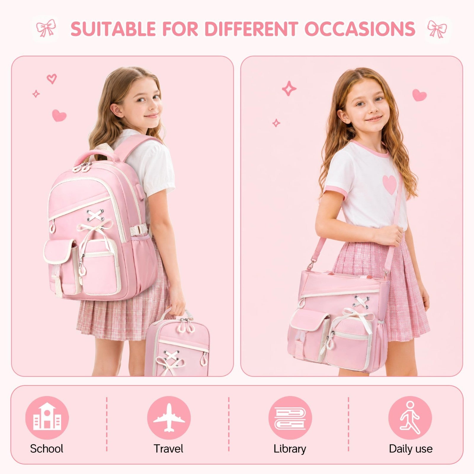 4PCS Girls Backpacks Set   Tote Bag, Lunch Bag & Pencil Pouch   Stylish & Functi3