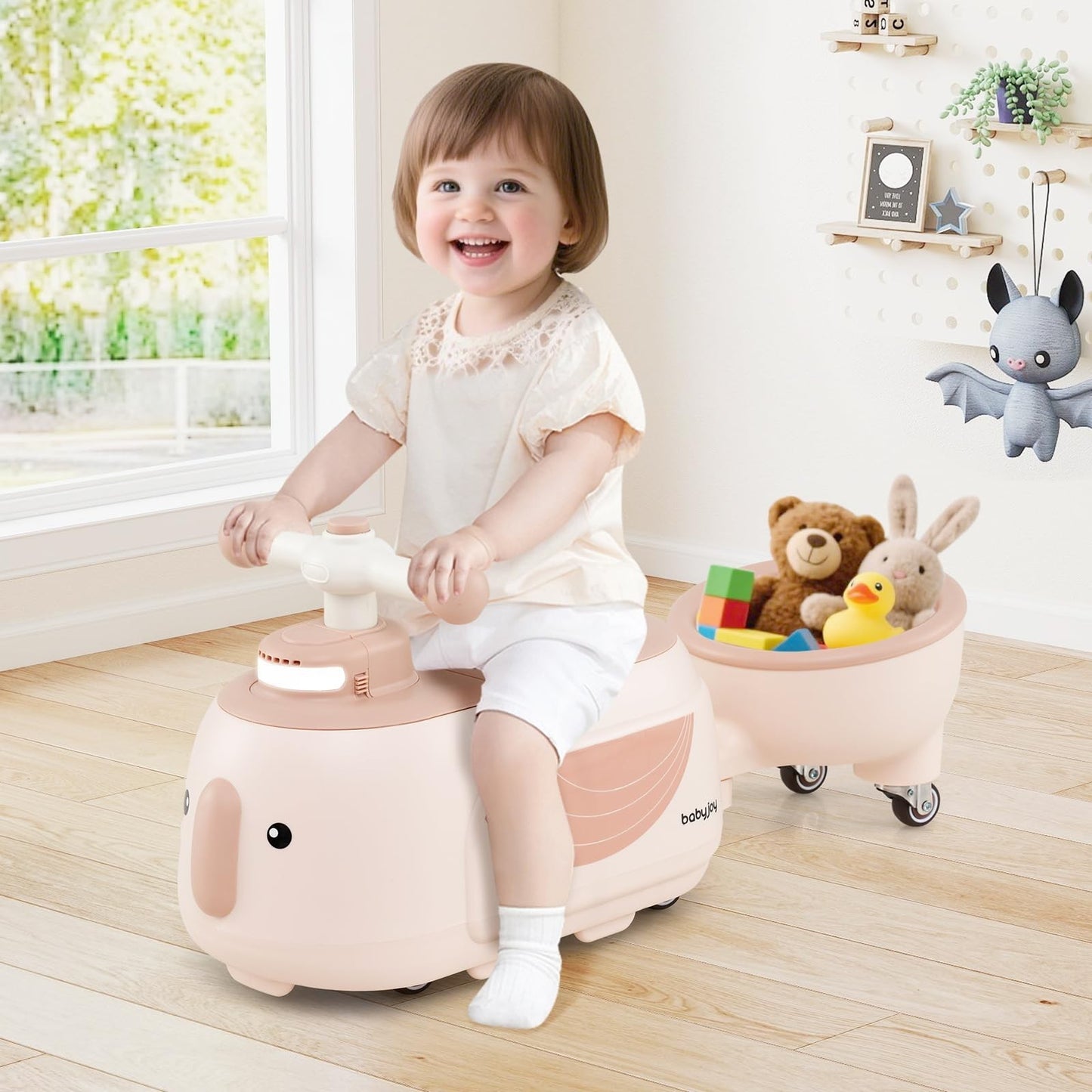 2-in-1 Toddler Ride-On Scooter with Trailer, Lights, Music & Storage - Kids 1+2