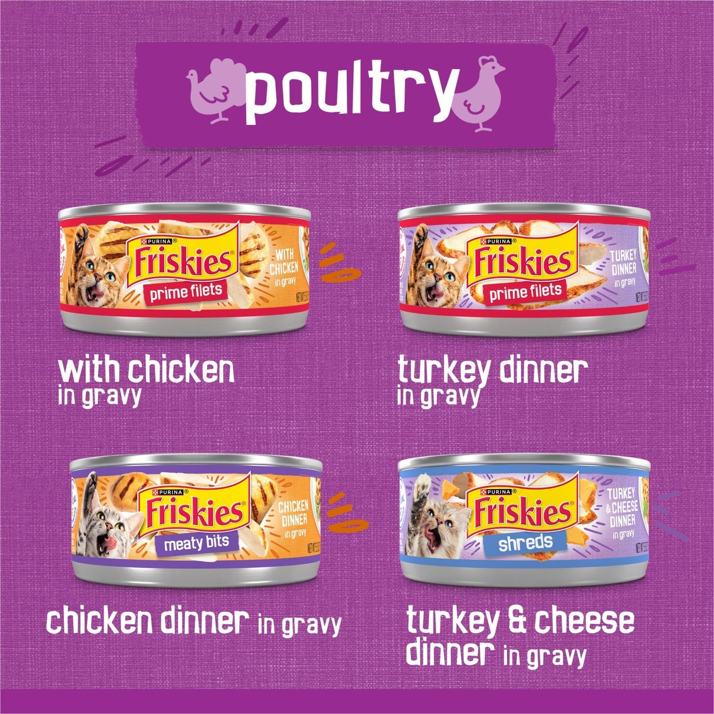 Variety Pack Wet Cat Food   Poultry Shreds, Meaty Bits & Prime Filets   64 Cans4